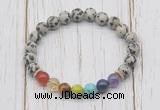 CGB6242 8mm dalmatian jasper 7 chakra beaded mala stretchy bracelets