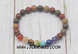 CGB6243 8mm picasso jasper 7 chakra beaded mala stretchy bracelets