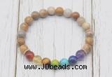 CGB6290 8mm fossil coral 7 chakra beaded mala stretchy bracelets