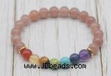 CGB6314 8mm strawberry quartz 7 chakra beaded mala stretchy bracelets