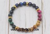 CGB6339 8mm 7 chakra tiger eye beaded mala stretchy bracelets