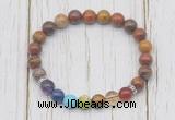 CGB6358 8mm red moss agate 7 chakra beaded mala stretchy bracelets