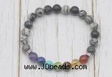 CGB6364 8mm black water jasper 7 chakra beaded mala stretchy bracelets