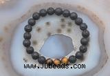 CGB6400 8mm round black lava & yellow tiger eye beaded bracelets