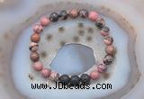 CGB6411 8mm round rhodonite & black lava beaded bracelets