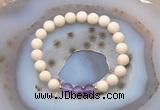 CGB6457 8mm round matte white fossil jasper & amethyst beaded bracelets