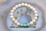 CGB6467 8mm round matte white fossil jasper & sea sediment jasper beaded bracelets