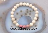 CGB6468 8mm round matte white fossil jasper & pink wooden jasper beaded bracelets