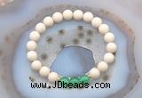 CGB6471 8mm round matte white fossil jasper & green agate beaded bracelets