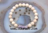 CGB6482 8mm round matte white fossil jasper & lavender amethyst beaded bracelets