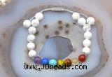 CGB6504 8mm round white howlite 7 chakra beads adjustable bracelets