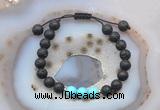 CGB6585 8mm round black lava & blue howlite adjustable bracelets