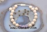 CGB6610 8mm round white fossil jasper & lavender amethyst adjustable bracelets