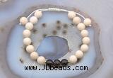 CGB6611 8mm round white fossil jasper & smoky quartz adjustable bracelets