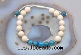 CGB6618 8mm round white fossil jasper & apatite adjustable bracelets