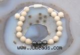 CGB6636 8mm round white fossil jasper & faceted hematite adjustable bracelets