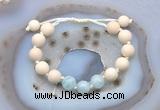 CGB6645 10mm round white fossil jasper & aquamarine adjustable bracelets