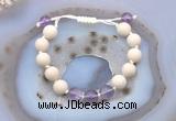 CGB6647 10mm round white fossil jasper & amethyst adjustable bracelets