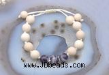 CGB6648 10mm round white fossil jasper & dogtooth amethyst adjustable bracelets