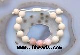 CGB6650 10mm round white fossil jasper & pink opal adjustable bracelets