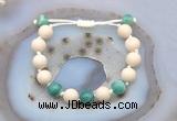 CGB6654 10mm round white fossil jasper & green banded agate adjustable bracelets