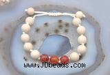 CGB6656 10mm round white fossil jasper & fire agate adjustable bracelets