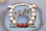 CGB6668 10mm round white fossil jasper & red banded agate adjustable bracelets