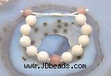 CGB6701 12mm round white fossil jasper & moonstone adjustable bracelets