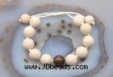 CGB6710 12mm round white fossil jasper & bronzite adjustable bracelets