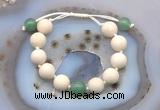 CGB6723 12mm round white fossil jasper & green aventurine adjustable bracelets