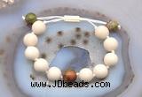 CGB6725 12mm round white fossil jasper & unakite adjustable bracelets