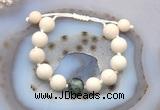 CGB6726 12mm round white fossil jasper & African turquoise adjustable bracelets