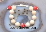 CGB6732 12mm round white fossil jasper & red banded agate adjustable bracelets