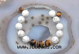 CGB6757 10mm round white howlite & yellow tiger eye adjustable bracelets