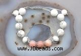 CGB6764 10mm round white howlite & pink opal adjustable bracelets