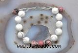 CGB6770 10mm round white howlite & rhodonite adjustable bracelets