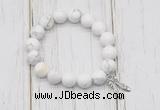 CGB6839 10mm, 12mm white howlite beaded bracelet with alloy pendant