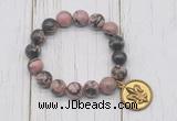 CGB6843 10mm, 12mm rhodonite beaded bracelet with alloy pendant