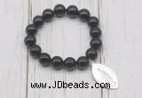 CGB6869 10mm, 12mm black agate beaded bracelet with alloy pendant