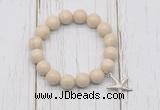 CGB6872 10mm, 12mm white fossil jasper beaded bracelet with alloy pendant