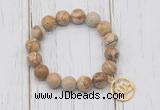 CGB6875 10mm, 12mm picture jasper beaded bracelet with alloy pendant