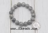 CGB6876 10mm, 12mm grey picture jasper beaded bracelet with alloy pendant