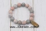 CGB6879 10mm, 12mm pink zebra jasper beaded bracelet with alloy pendant