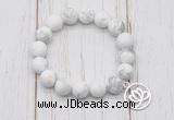 CGB6890 10mm, 12mm matte white howlite beaded bracelet with alloy pendant