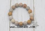 CGB6895 10mm, 12mm matte fossil coral beaded bracelet with alloy pendant