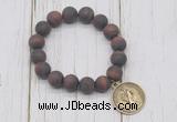 CGB6899 10mm, 12mm matte red tiger eye beaded bracelet with alloy pendant