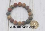 CGB6902 10mm, 12mm matte picasso jasper beaded bracelet with alloy pendant