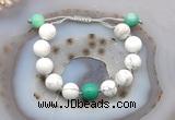 CGB6944 12mm round white howlite & grass agate adjustable bracelets