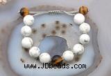 CGB6948 12mm round white howlite & yellow tiger eye adjustable bracelets