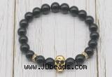 CGB7405 8mm black obsidian bracelet with skull for men or women